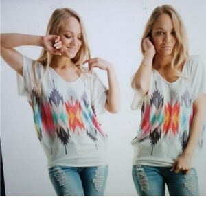 Phil Love Dolman Aztec Design Soft Blouse Top Size XL